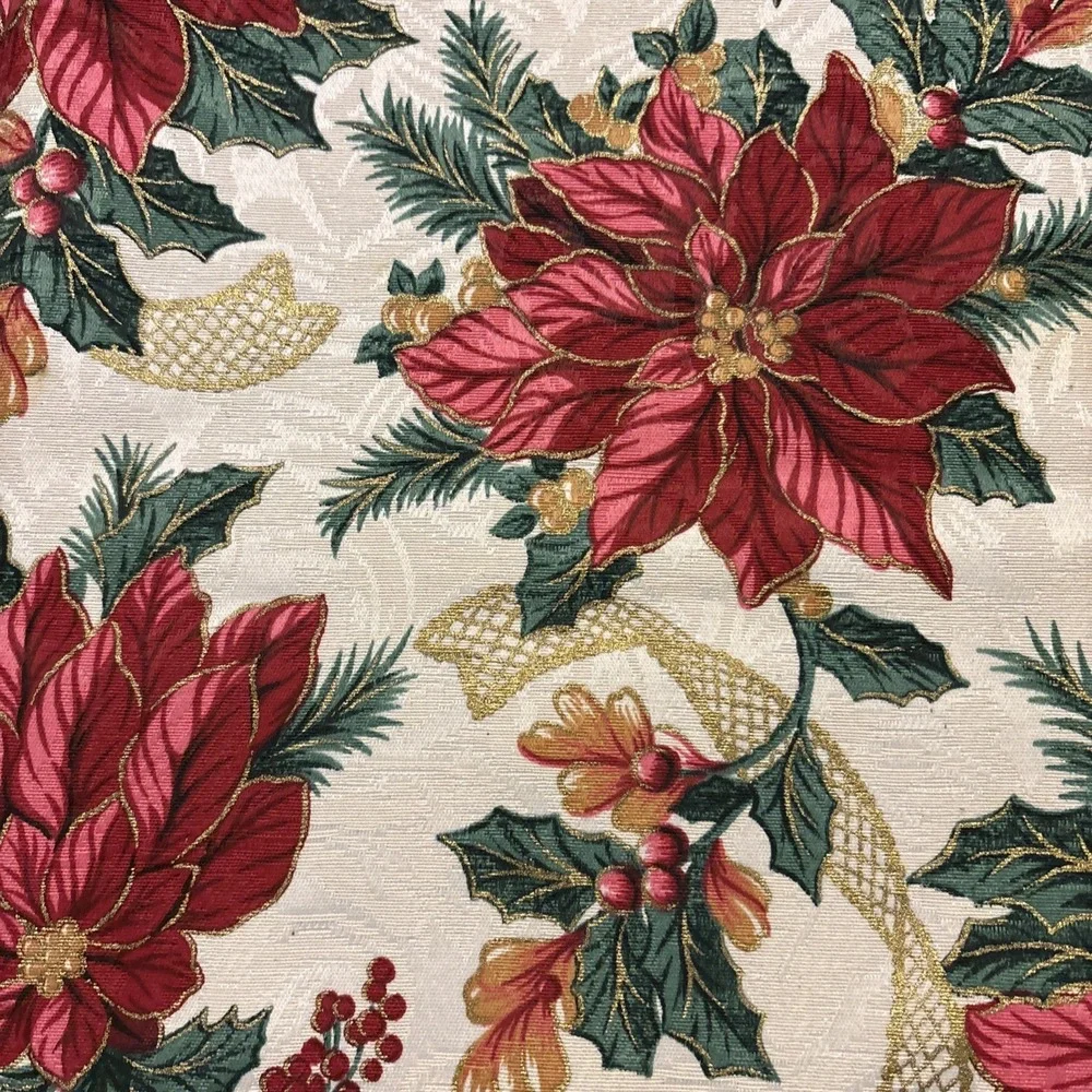 Vintage 1996 Avon Home Fashion Christmas Poinsettias Rectangle Tablecloth 59x105